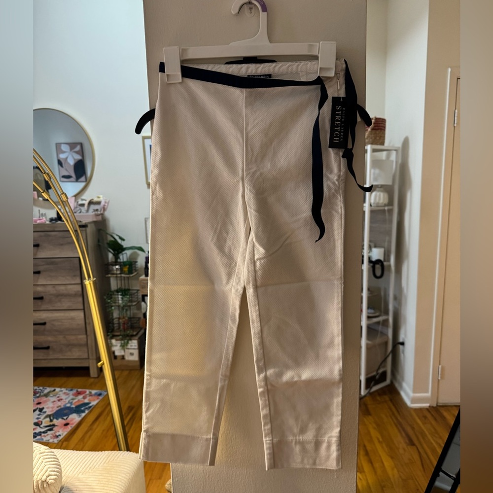 Ralph Lauren White Girls Dress Pants with Black Waist Tie